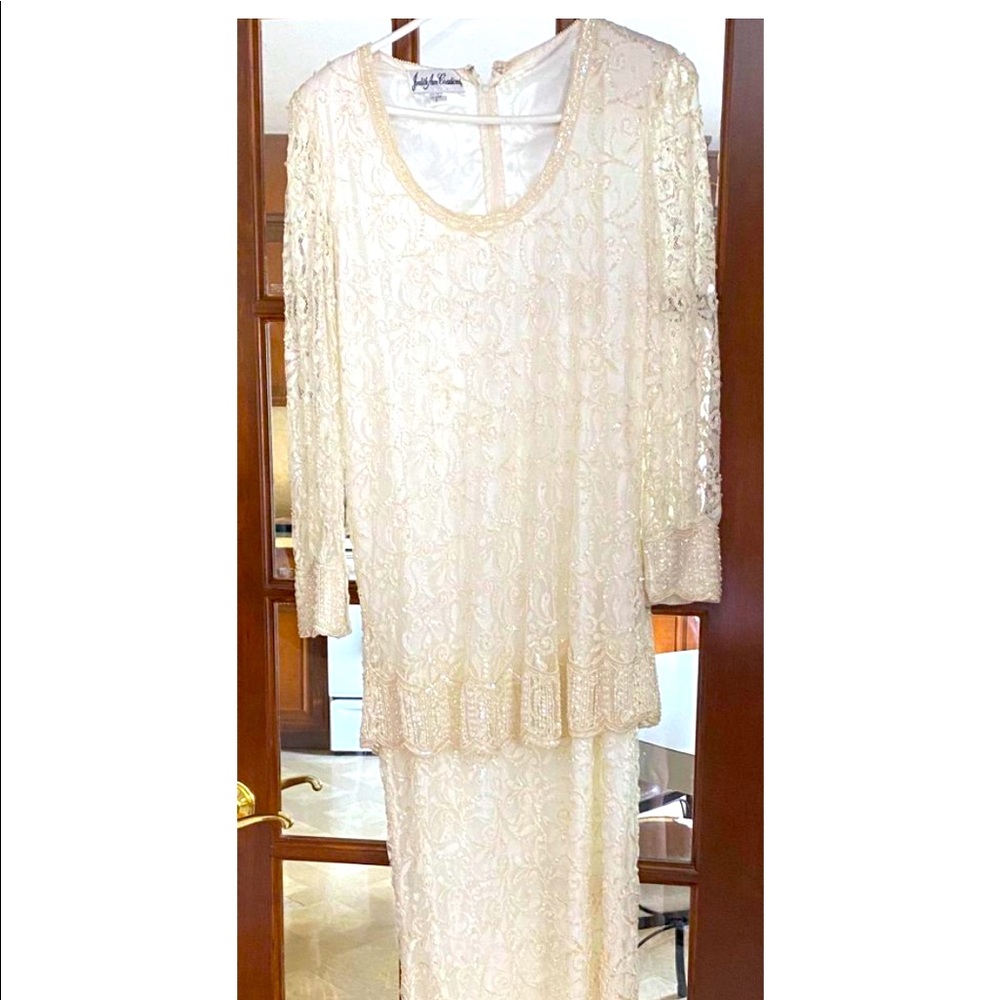 Beaded And Sequined Long White Formal Dress